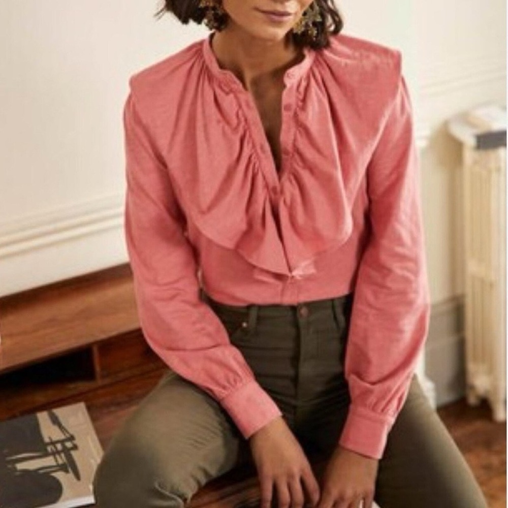 Boden Ruffle Front Jersey Shirt